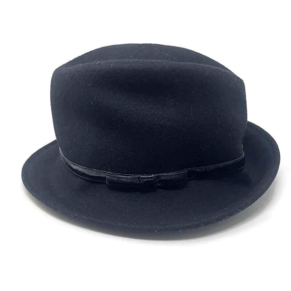 Vintage Black Wool Fedora Hat | Classic Wide Brim | Timeless Minimalist‎ Style - Picture 2 of 8